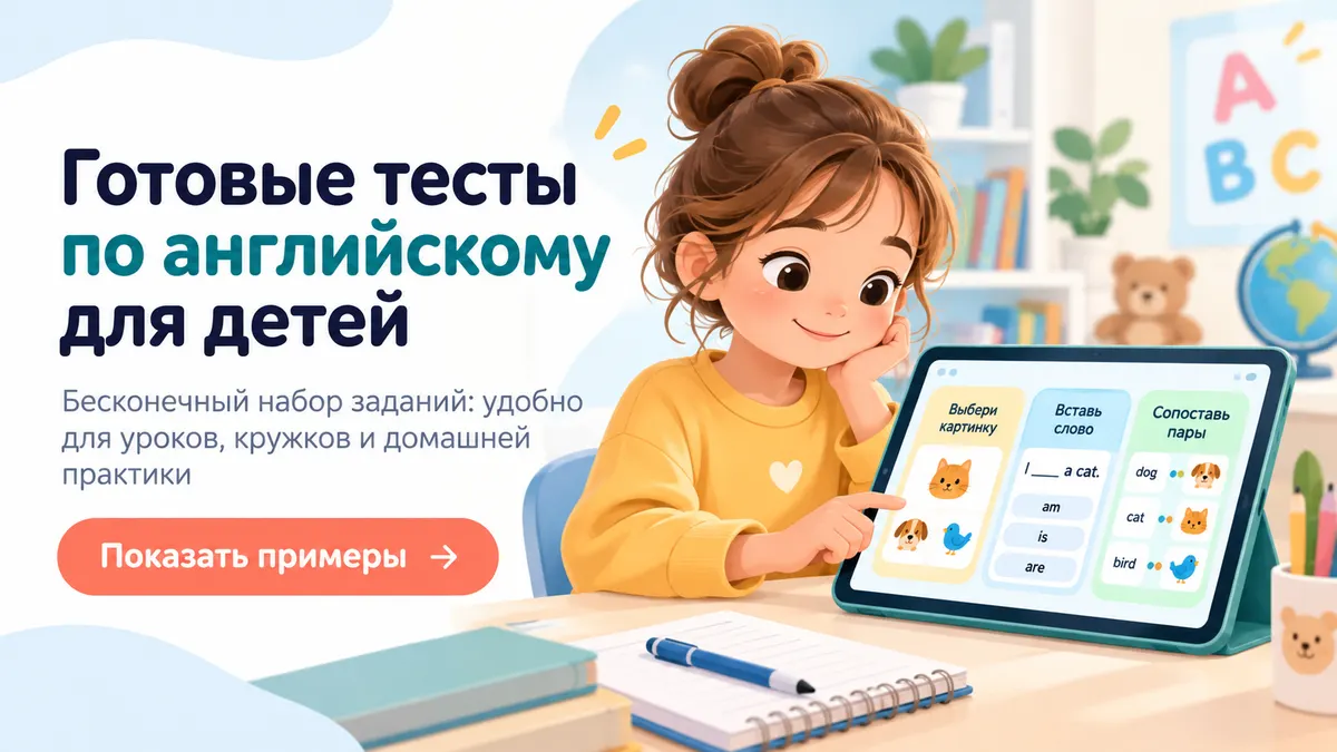 Готовые тесты по английскому для детей: бесконечный набор заданий - выбери картинку, вставь слово, сопоставь пары