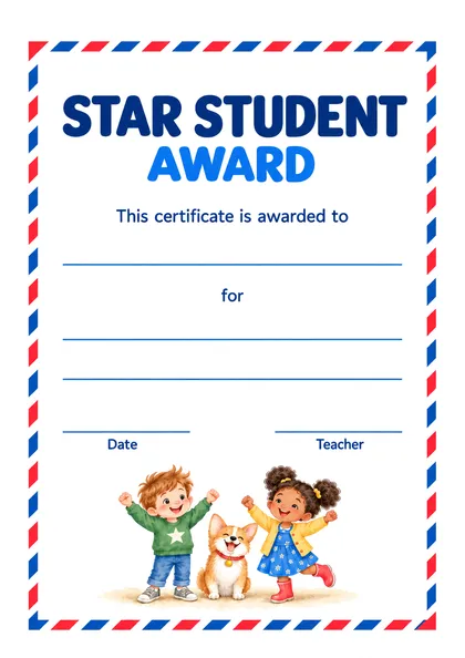 Грамота Star Student Award - лучшему ученику: строки для имени, повода, даты и подписи педагога