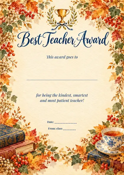 Диплом Best Teacher Award ко Дню учителя