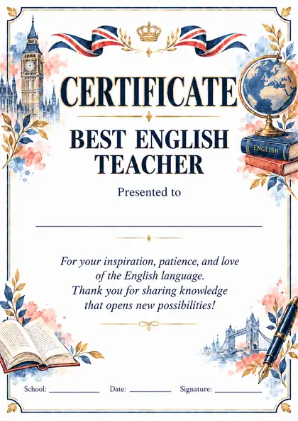 Грамота Best English Teacher ко Дню учителя