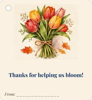 Бирка на подарок учителю: Thanks for helping us bloom!