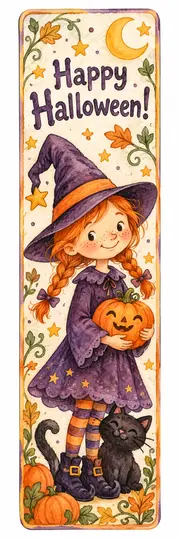 Закладка на Хэллоуин: Happy Halloween! - ведьмочка Ванда и котик