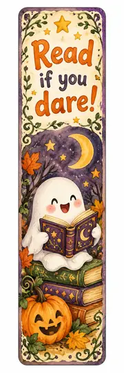 Закладка на Хэллоуин: Read if you dare! - привидение с книгой