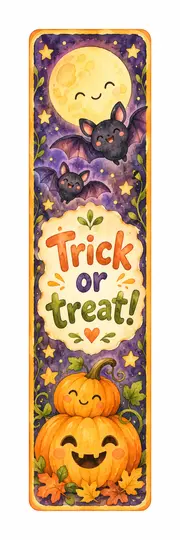 Закладка на Хэллоуин: Trick or treat! - летучие мыши и луна