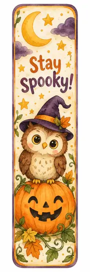 Закладка на Хэллоуин: Stay spooky! - сова на тыкве