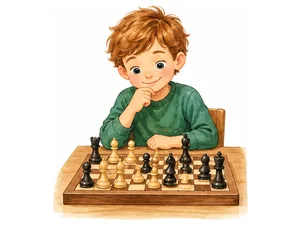 a boy playing chess
